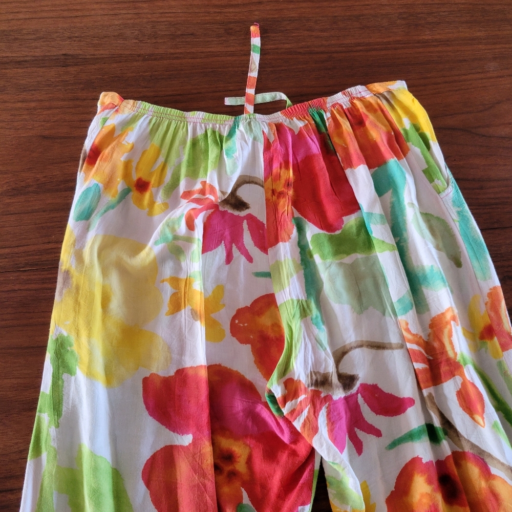 Jams World Top Pants Set Button Shirt Wide Leg Colorful Floral Farkas Womens L - Picture 11 of 12